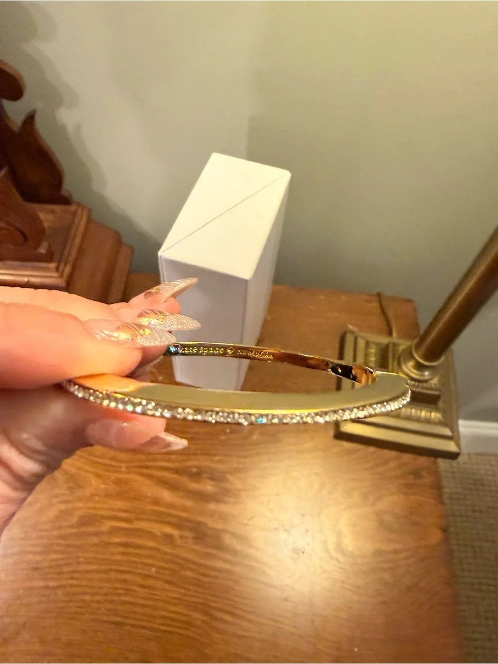 kate spade Sidekick Gold Crystal-Trim Hinged Bangle Bracelet - Picture 5 of 12